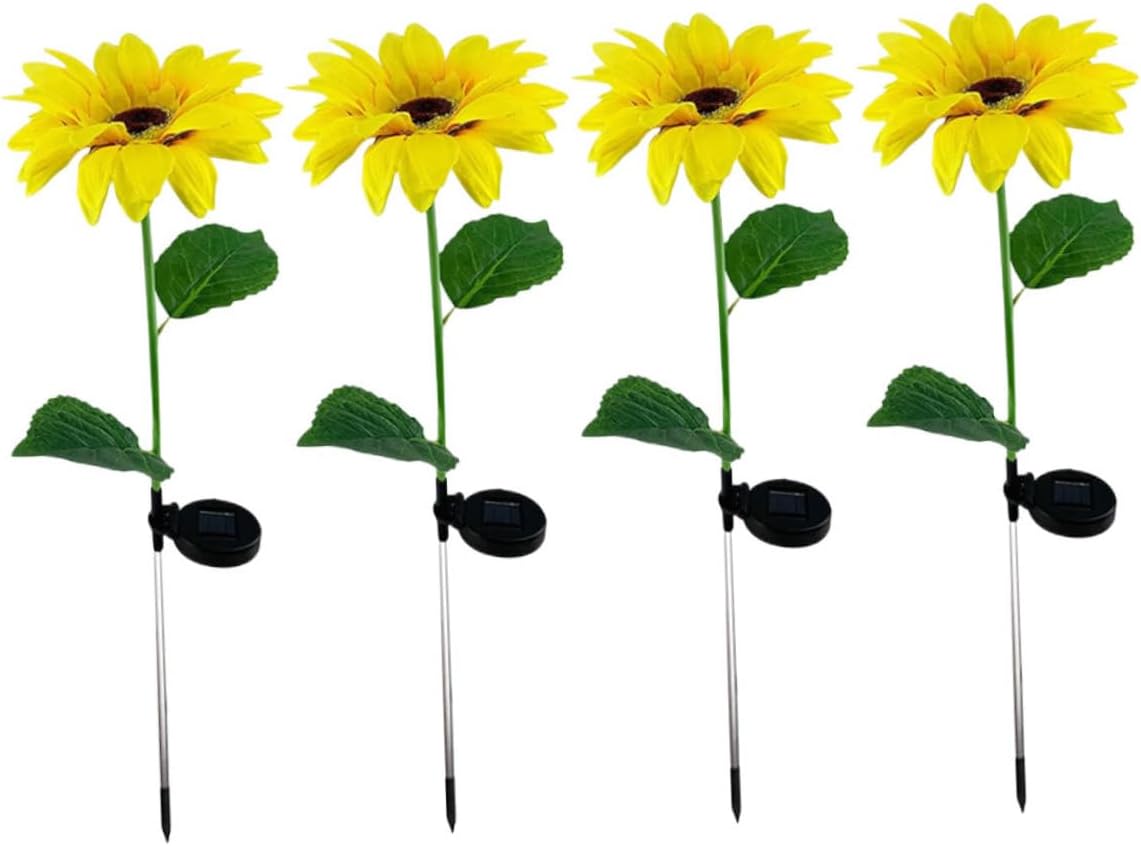 YARNOW 4pcs Solar Garden Sunflower Lights Outdoor Landscape Decorative Lawn Lamps with Ground Stakes, Solar-Powered Flower Lights for Patio Yard Lighting