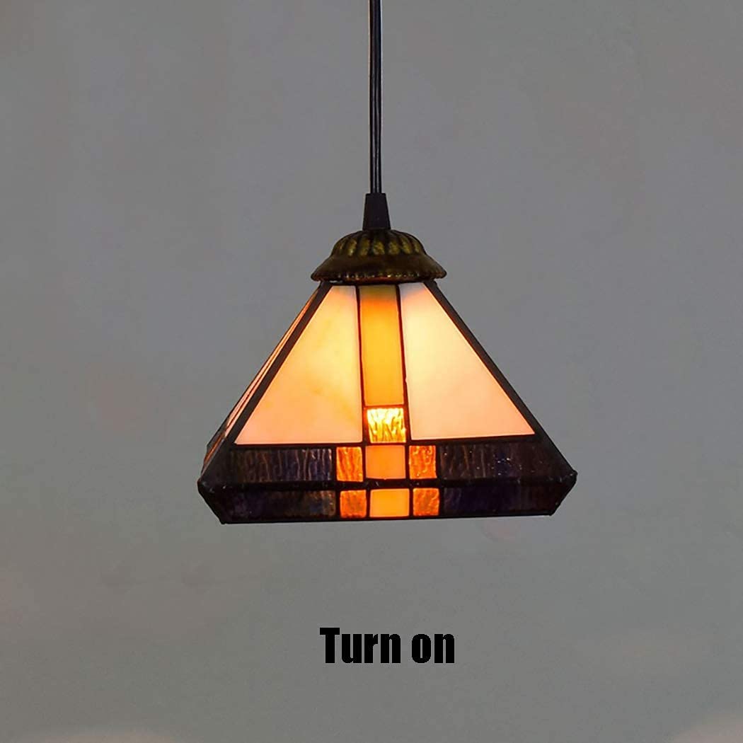 HPTHLY Vintage Tiffany Style Pendant Lamp 8-Inch European Handmade Colored Glass Chandelier Antique Iron Sucker For Living Room Bedroom Corridor,E27