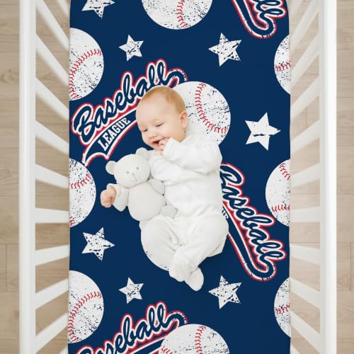 Image of 4 Pack Sports Baseball Crib Sheet Set for Boys, Neutral Soft Breathable Fitted Vintage Crib Sheet, Baseball Nursery Decor for Standard Crib and Toddler Bed Mattresses 28 x 52 in