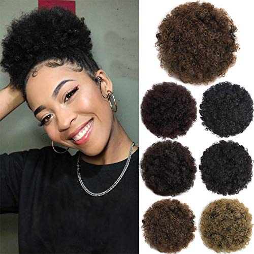Afro Puff Drawstring Ponytail Hair Bun Extension Hair pieces for Black Women Synthetic Updo Short Kinky Curly Hair Ponytail Black to Auburn