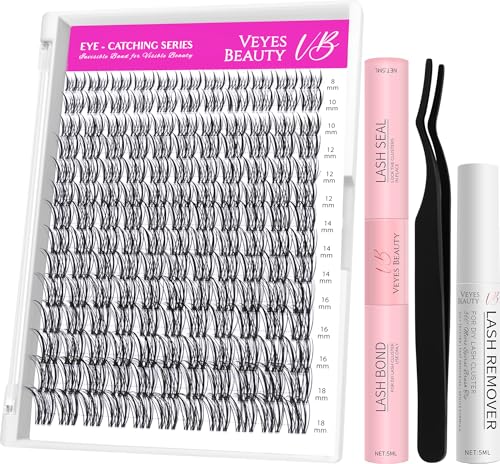 VEYESBEAUTY Wimpern Extensions Set Eye-Catching Series Cluster Lashes DIY Cluster Wimpern Wimpernverlängerung Falsche Wimpern Lash Bond And Seal Lash Extension(Flutter Kit 8-18mm)