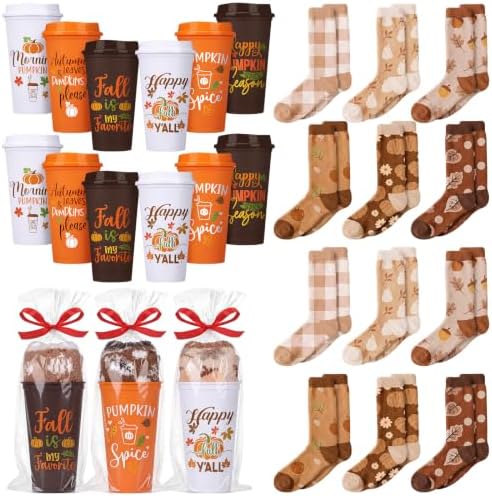Yungyan 12 Set Fall Thanksgiving Gift Set Sock and Coffee Cup,Pum...