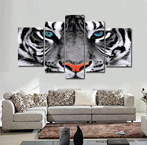 Impression sur toile oeil du tigre motif moderne 5 pièces décoration murale salon sans cadre