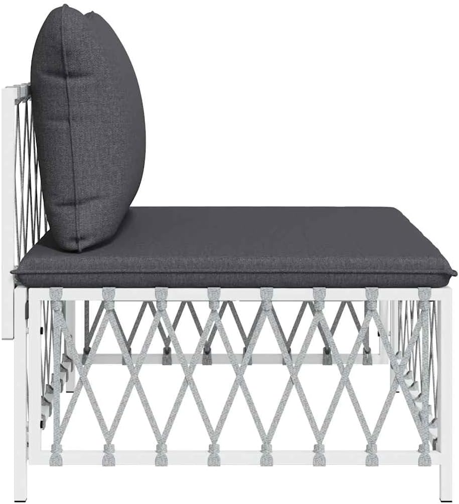 vidaXL Patio Furniture, Sectional Sofa with Cushions, Modular Corner Sofa with Metal Frame for Porch Deck Lawn Garden, White Woven Fabric