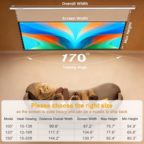 Image of ALR Tensioned Motorized Projector Screen by SilverMagic - Tab Tensioned and Modern Design Gray Screen with White Aluminum case for Home Theater /Living Room /Patio /Office /Classroom - 100 inch 16:9
