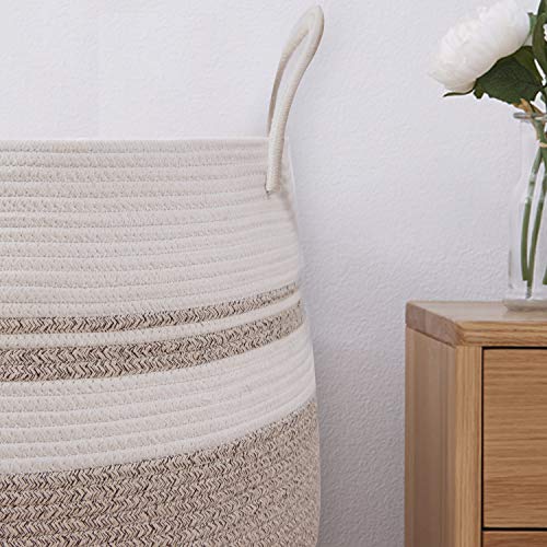 OIAHOMY Laundry Hamper Woven Cotton Rope Large Clothes Hamper 25.6" Height Tall Laundry Basket with Extended Cotton Handles for Storage Clothes Toys in Bedroom, Bathroom, Foldable (Yellow variegated) - Image 4