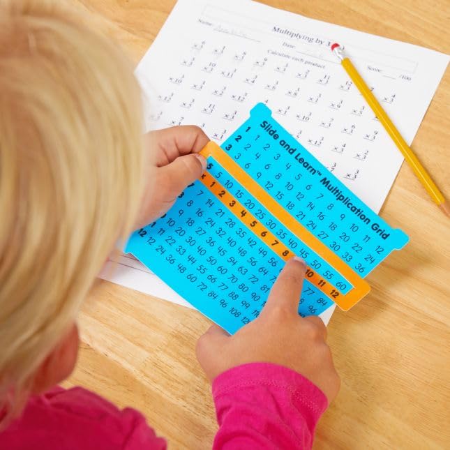 Really Good Stuff Slide and Learn Multiplication Grids, 5⅞” by 5½” (Set of 12) – Thin Plastic Multiplication Grid with Viewer Window – Help with Multiplication Problems and Practice Tracking at School or Distance Learning at Home