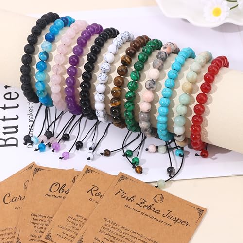 MOZAKA 12PCS 8mm Beaded Bracelets for Women Men Crystal Bracelet Semi-Precious Gemstone Beaded Bracelets for Women4