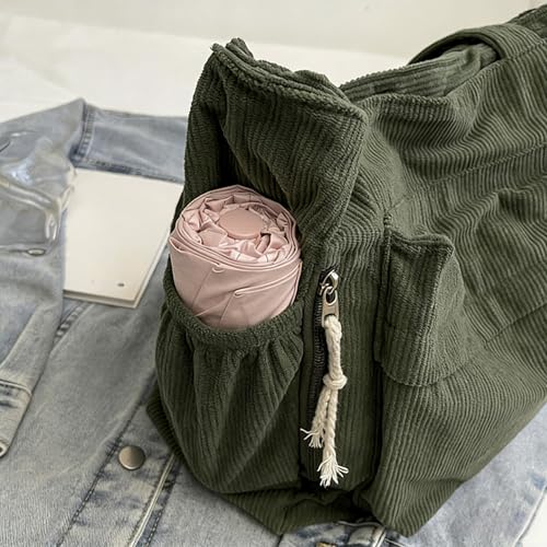 Bolsa Tote de pana para mujer, gran capacidad, verde miniatura 4