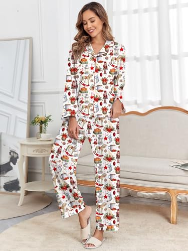 Image of Brosloth Women's Silk Satin Pajamas Pjs Sets Cute Lace Pattern Two Piece Loungewear Set Button Up Pajamas Sleepwear Black