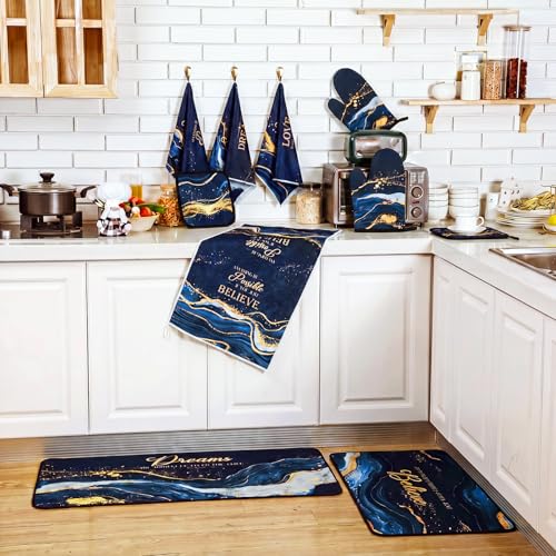 Fourluoo 10 Pcs Blue Marble Kitchen Decor Accessories Set Kitchen Rugs by Fourluoo - Used condition - Image 4