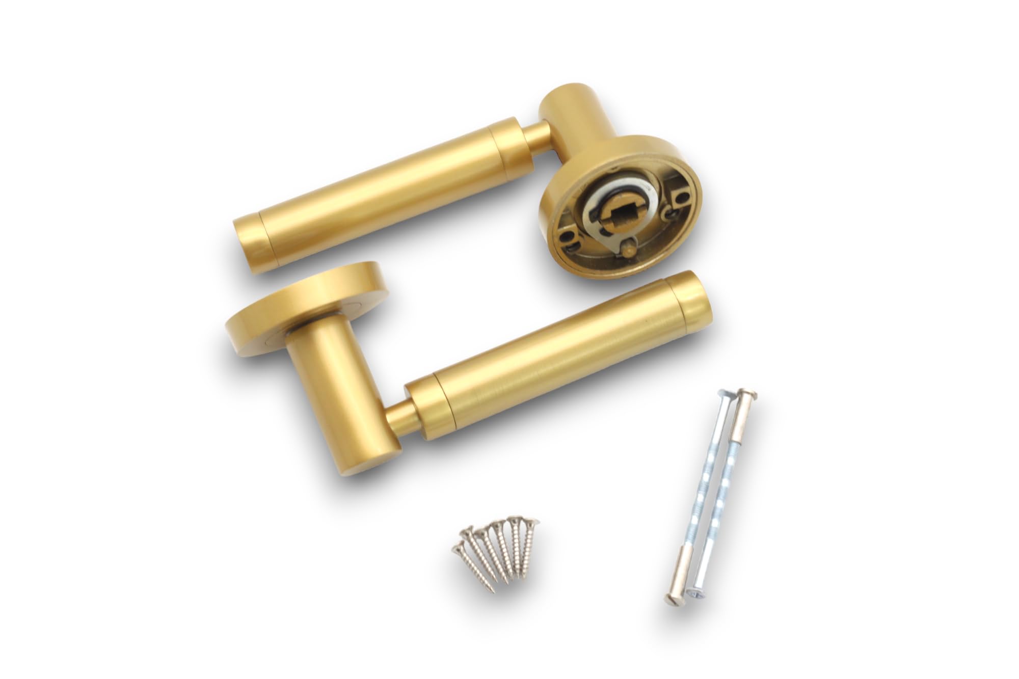 Infinity Decor Pair of Solid Zinc Zishan Straight Lever Door Pull Handle on Sprung Rose in Satin Brass Finish for Interior & Exterior Use - Image 2