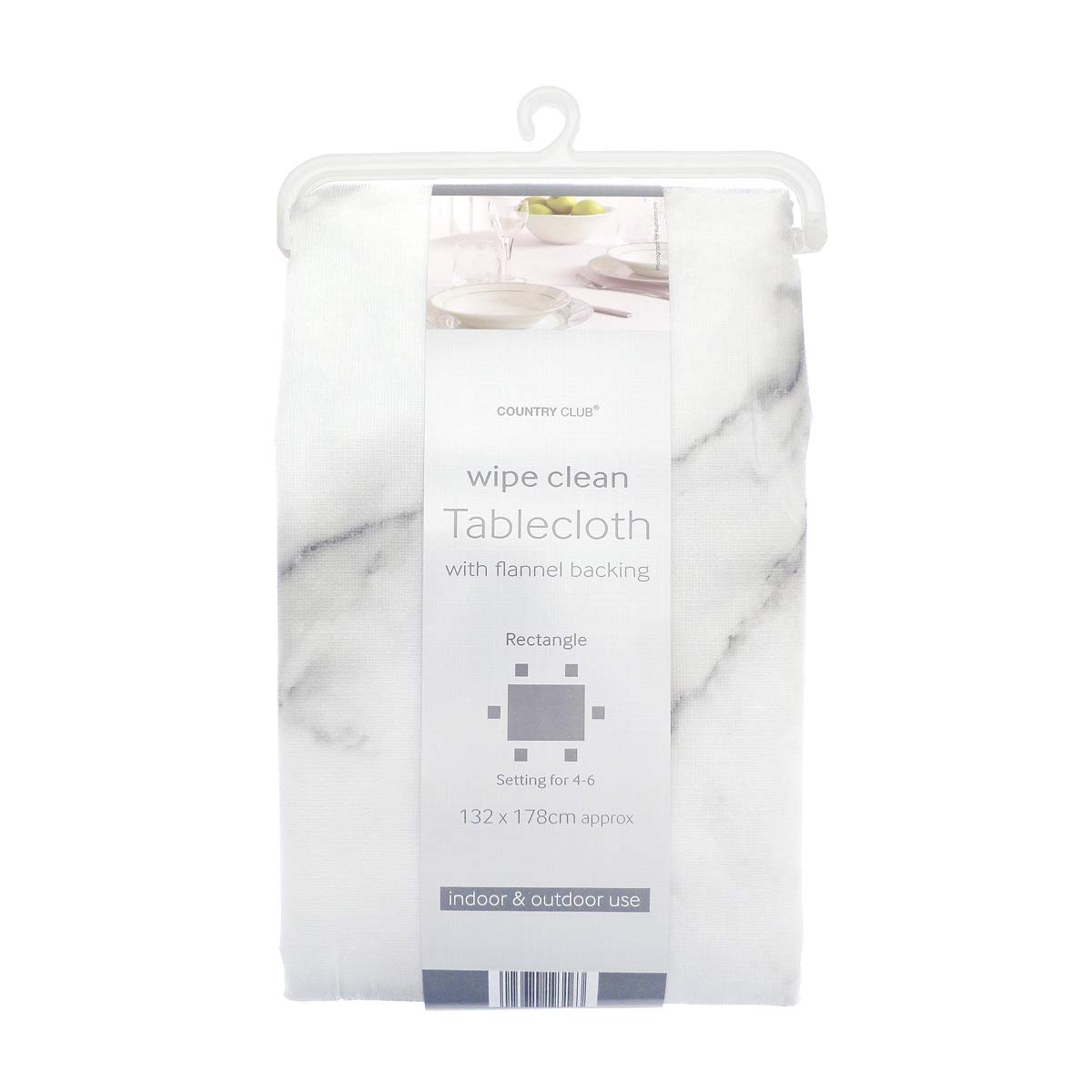 Country Club White Grey Pvc Tablecloth, Marble