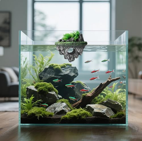 Image of Floating Aquarium Decor, Fish Tank Decorations, Natural Rock Design with Mini Caves, Fun Resting Spot for Betta, Guppies, Goldfish and Small Pets