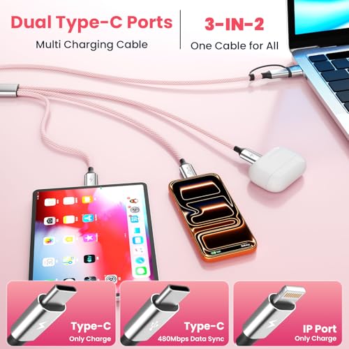 Multi Charging Cable with Dual USB-C/L Port USB Cable Charger Cord 5FT 2PCS - image 2
