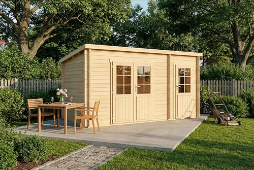 Alpholz Gartenhaus Maria aus Holz in Naturbelassen, 28 mm Wandstärke mit 2 Räumen 450 x 250cm Pultdach