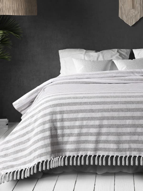 SASHAA WORLD Striped Throw Bedcover| Super Soft & Breathable | Bedcover for Living Room & Bedroom | Grey & White Throw Bedcover | 170 x 200 Cm (B09TKZGXNL) Amazon Price History, Amazon Price Tracker