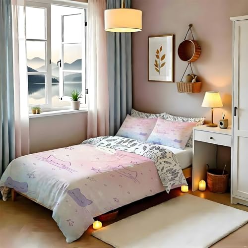 Housse de couette 200x200 fermeture éclair cachée parure de lit chat douce - 3