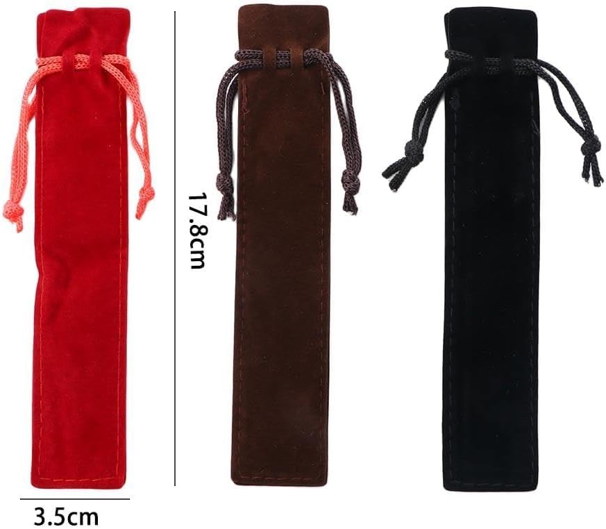 Image of 5 Pcs Black Velvet Pen Pouch, Drawstring Pen Bag Soft Single Pen Sleeve Holder for Student Adult Gifts Office School Business Supplies