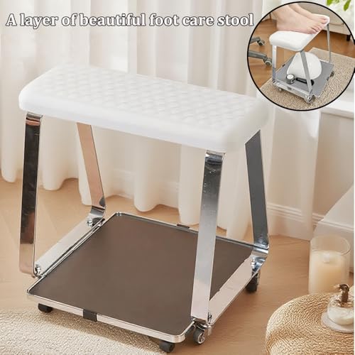 Banqueta de pedicure de acero inoxidable blanca miniatura 4
