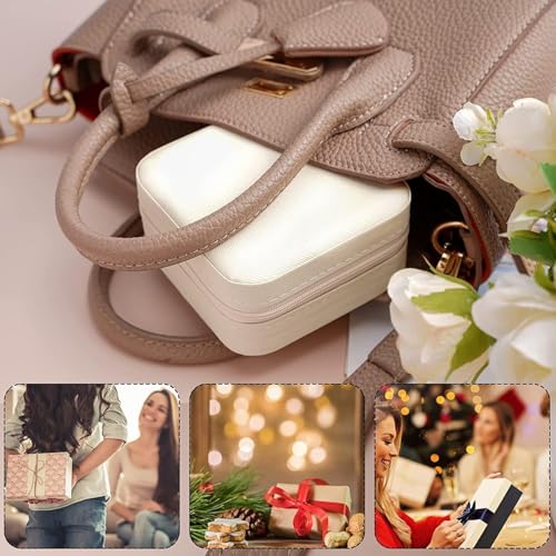 Image of Mini Jewellery Travel Case, PU Leather Organizer Box, Small Portable Jewellery Storage Holder for Womens Rings Earrings Necklaces (White)
