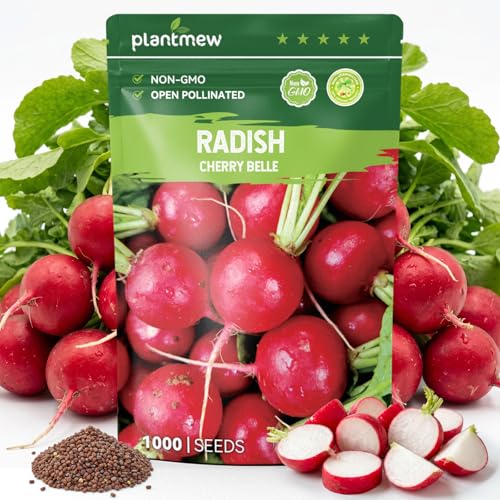 PLANTMEW 1000 Heirloom Cherry Belle Radish Seeds for Planting Fast-Growing Crisp & Mild Flavor High Germination Ideal for Home Garden & Container