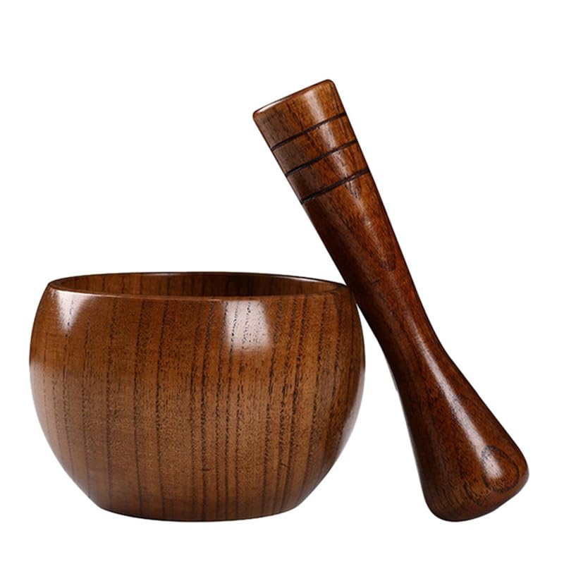 Pestle and Mortar Wooden Garlic Masher Bowl Mashing Household Crushing Jar Mortar Pestle