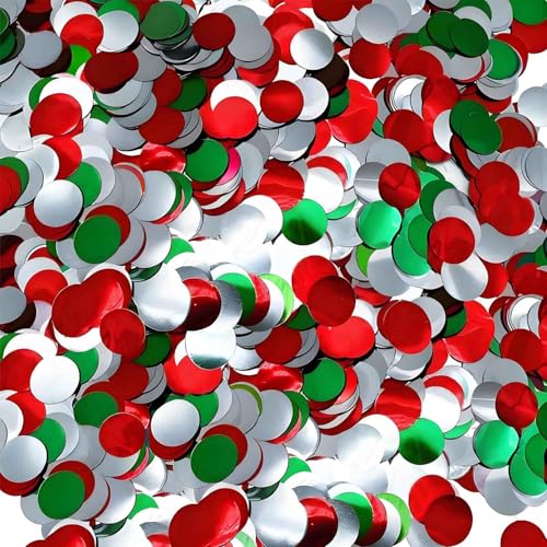 Red White and Green Round Foil Metallic Confetti for Fill Balloons Wedding Birthday Christmas Party Festival Decoration(8000PCS)