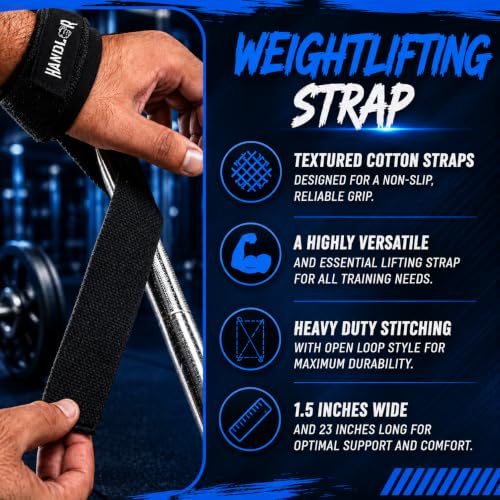 Image of Handler 23-Inch Weight Lifting Straps for Gym Workout - Wrist Support Wraps for Deadlifts, Calisthenics, Boxing & Strength Training - Non-Slip Grip, Neoprene Padded Gym Accessories for Men & Women (Black, 23 Inches)