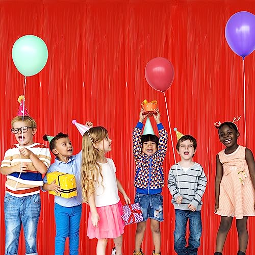 Image of GOER 3.2 ft x 8.2 ft Metallic Tinsel Foil Fringe Curtains Party Photo Backdrop Party Streamers for Birthday,Graduation,New Year Eve Decorations Wedding Decor(5 Packs,Candy Red)