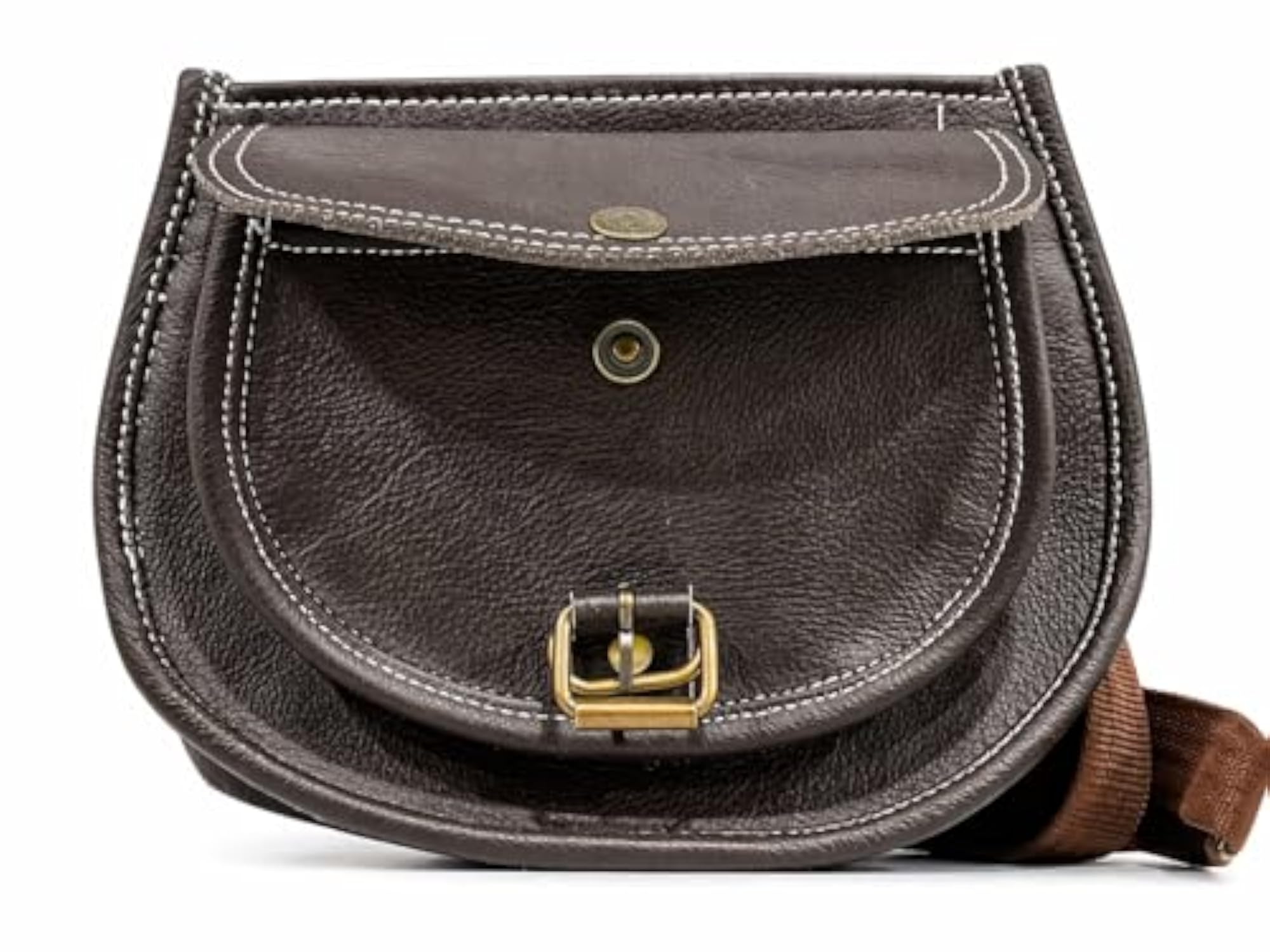 Genuine Leather Sling Bag, Dark Brown, Vintage Casual Style