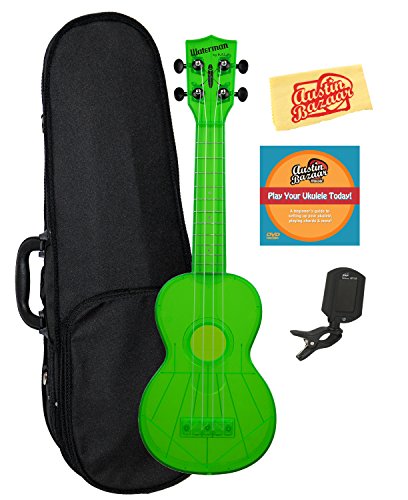 Kala Ka-sw Waterman ukulélés Bundle w/Hard Case vert fluorescent - Les Beatles, Paul McCartney, John Lennon, RIngo Starr, George Harrison Kala Ka-sw Waterman ukulélés Bundle w/Hard Case vert fluorescent