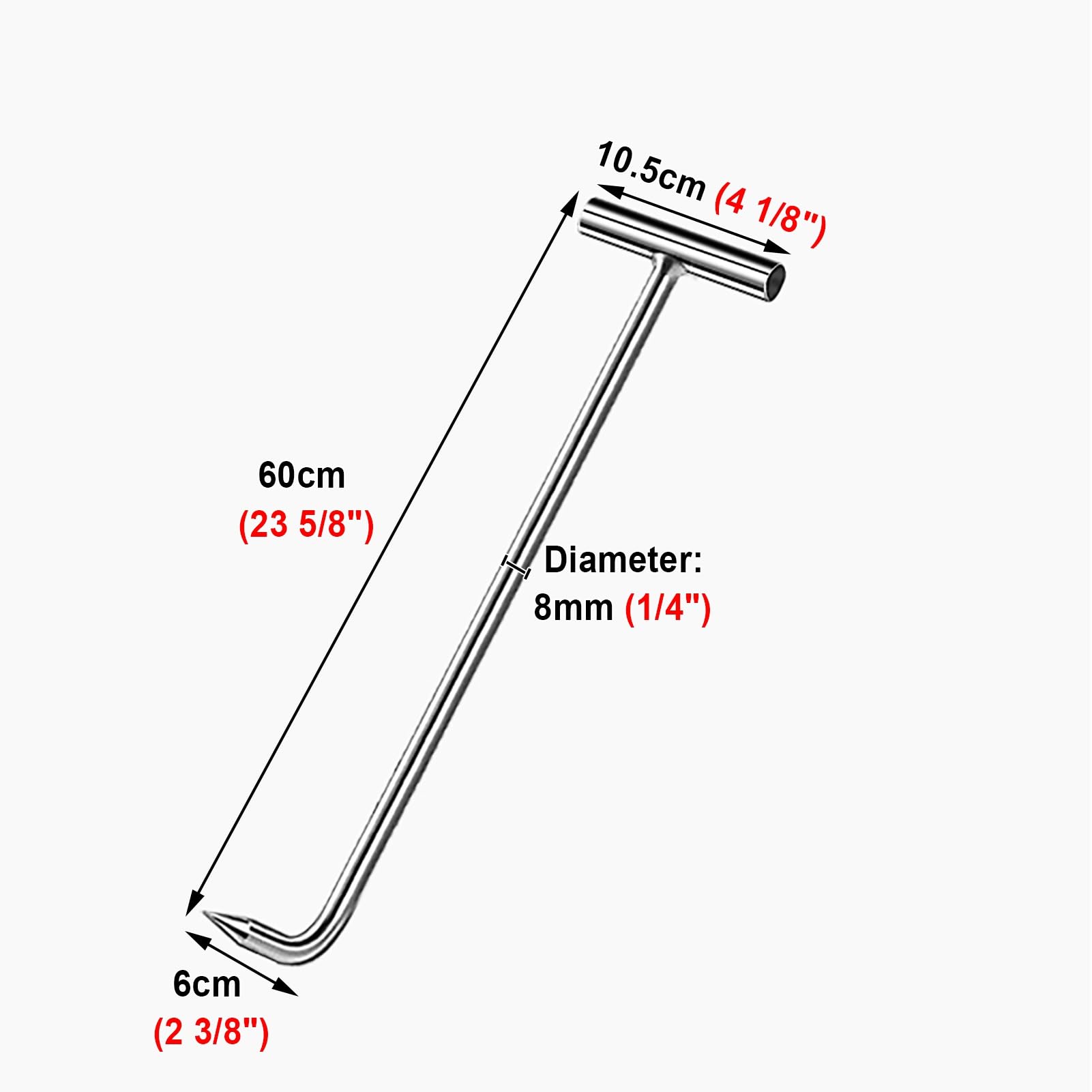 ZIMGOD Silver Single Hook Tool for Manholes, Stainless Steel Lifter for Lifting Manhole & Storm Drain Covers, Multifunction Septic Tank Cover Puller(60cm (23 5/8