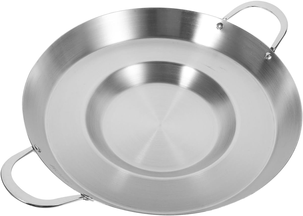 Hemoton 19.7 Inch Stainless Steel Concave Mexican Skillet Pan for Deep Frying and Stir Frying Compatible with Gas and Induction Cookers