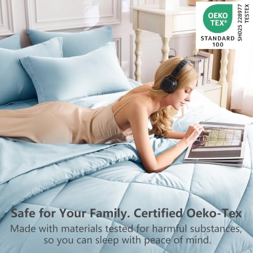 Image of CozyLux Full Size Comforter Sets Light Blue - 7 Pieces Bed in a Bag Full, Luxury Soft Bed Set for All Seasons, Bedding Set with Down Alternative Comforter, Sheets, Pillowcases & Shams