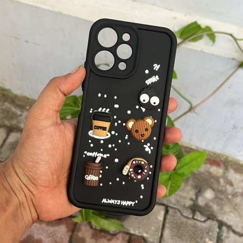 Image of Outlouders Back Cover for Redmi 12 4G | 3D Cartoon Bear Cute Fun Silicone Full Body Protection Bumper Case (Black)