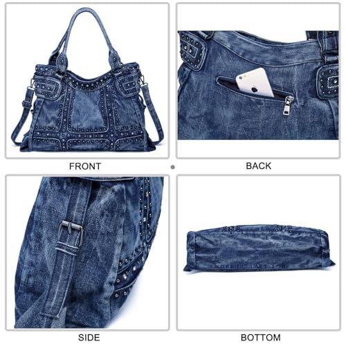 Image of Designer Denim Handbags for Women Hobo Tote Bag Crossbody Denim Purses Blue Jean Shoulder Bag