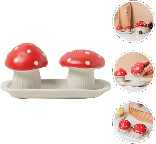 Miniatura 9 de ABOOFAN Juego de saleros y pimenteros de hongos, lindas botellas de cerámica para especias en forma de hongo, recipiente para condimentos para la