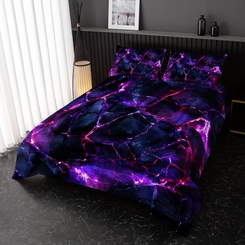 Image of Nttopship Purple Comforter Set Full Size,Purple Marble Bedding Set 3 Pcs Bedding for Adults,Violet Marble Room Decor with Soft and Lightweight Comforter and 2 Pillowcases