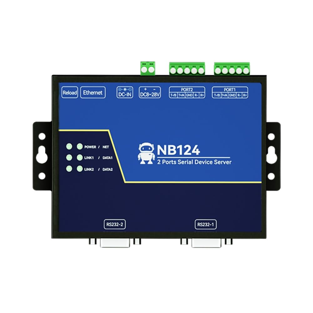 Isolated 2-Channel Serial Server Edge Computing Gateway RS232 RS422 RS485 RJ45 Modbus Gateway NB124 TCP/UDP/MQTT at Command Build-in Watchdog