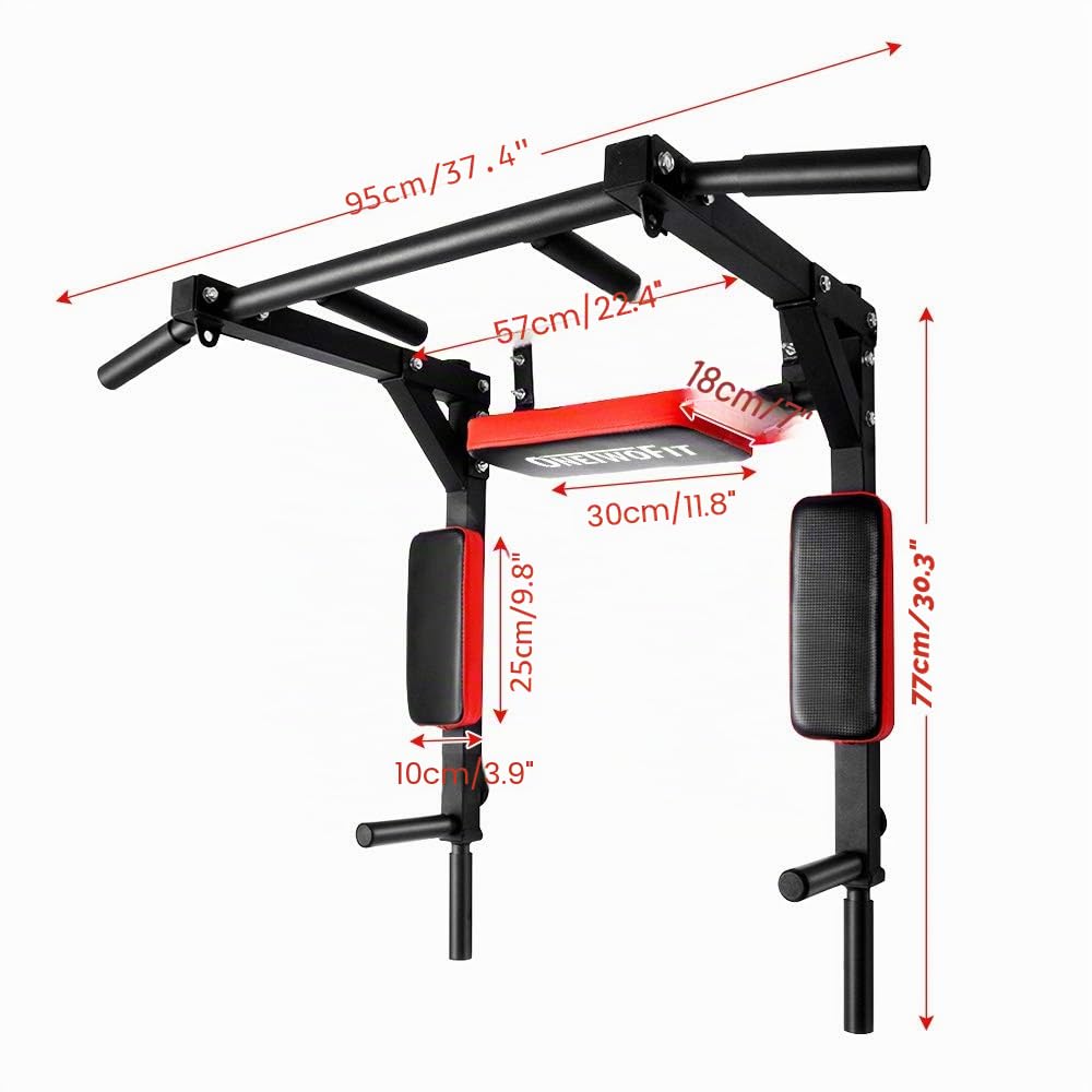 ONETWOFIT Multifunctional Wall Mounted Pull Up Bar/Chin Up bar, Dip Station for Indoor Home Gym Workout, Power Tower Set Training Equipment Fitness Dip Stand Supports to 440 Lbs
