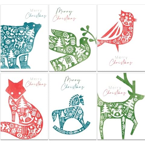 36 Eco Friendly Traditional Folk Art Christmas Cards made from Recycled Paper Cover