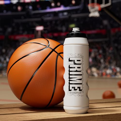 Image of PRIME 32 oz White Graffiti Squeeze Sports Water Bottle, BPA Free, Dishwasher Safe, Easy-Grip Ergonomic Leakproof Design, Fast Hydration for Gym, Cycling, Running