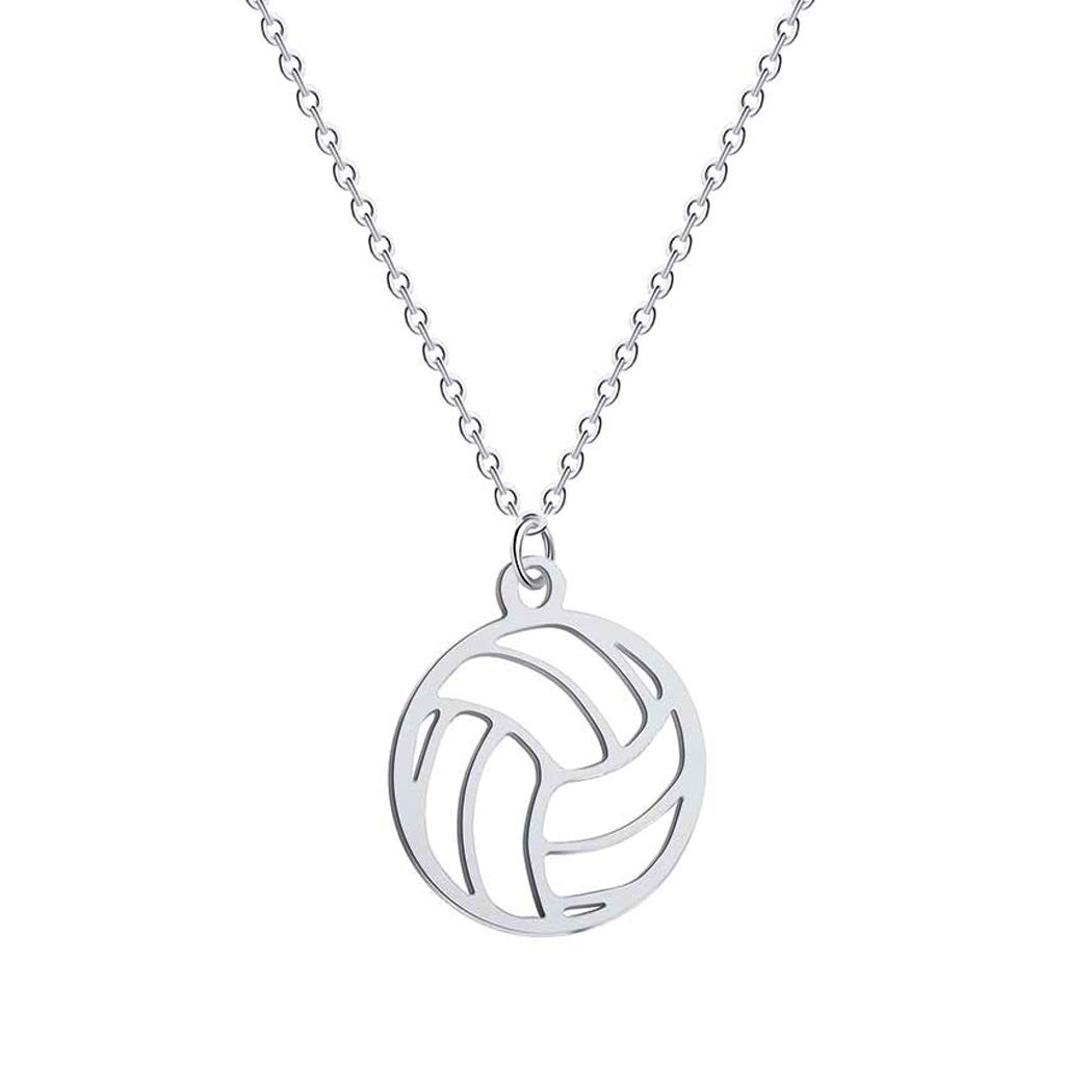 HUJUONHUJUON Stainless Steel Hollow Volleyball Necklace,Cute Geometric Volleyball Sports Pendant Necklace,Football Clavicle Chain Necklace for Girl