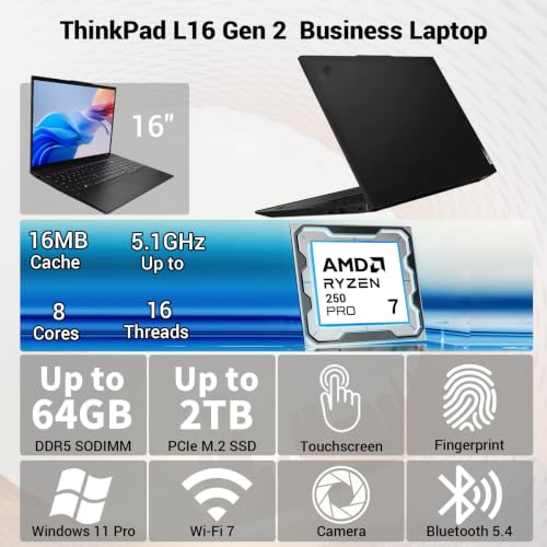 Image of Lenovo ThinkPad L16 Laptop, FHD+ Touch,AMD Ryzen 7 Pro 250,16GB | 1TB
