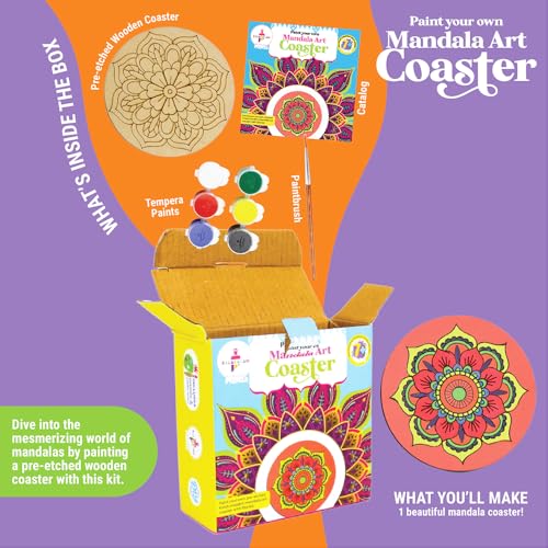 Image of Kalakaram Mini DIY Mandala Coaster Painting Craft Kit | Perfect for Gifting | Birthday Gifting | Return Gift for Parties | Kids Aged 4,5,6,7
