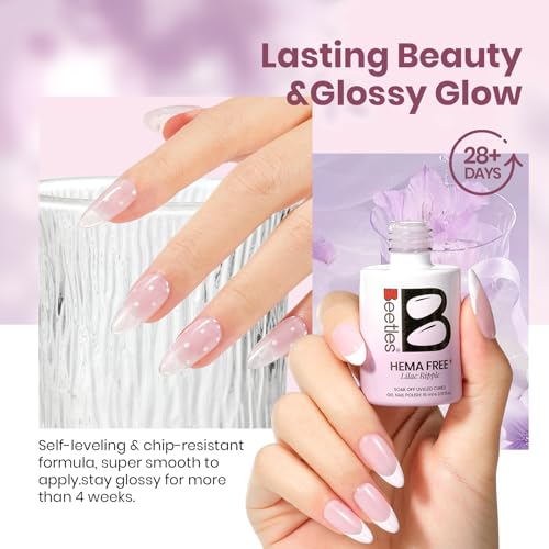 Image of Beetles Lilac Ripple Nude Pink Gel Polish - 15ML Full Size Neutral Jelly Nude Pink Nail Polish Base Color Nail Concealer Sheer Translucent Effect Soak Off UV LED French Nail Art DIY Manicure Gifts