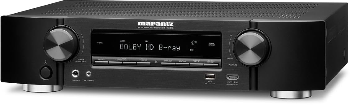 Marantz NR1510 5.2-Kanal AV-Receiver, HiFi Verstärker, 50W, 4K, Dolby Audio, HEOS Built-in, 6 HDMI Eingänge, Bluetooth, WLAN - Schwarz
