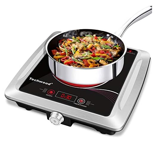 Techwood Hot Plate Electric Stove Single Burner Countertop Infrared Ceramic Cooktop, 1500W Timer and Touch Control, Portable Compatible All Cookware, Ceramic Glass & Stainless Steel Easy to Clean