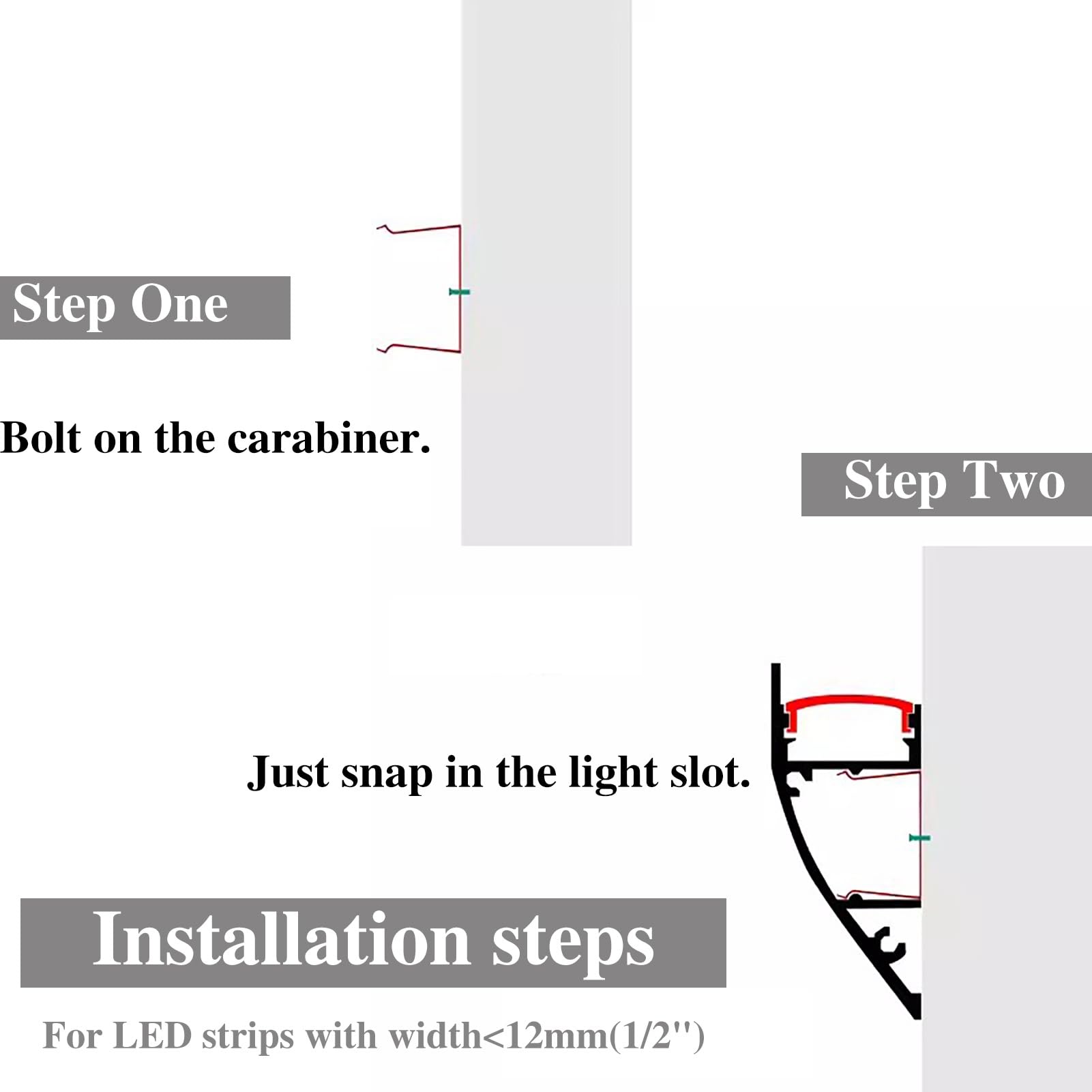 Tira de luces LED de pared – Perfil de canal difusor de aluminio para decoración del hogar, sistema de molduras LED para dormitorios, sistema de iluminación de alambre
